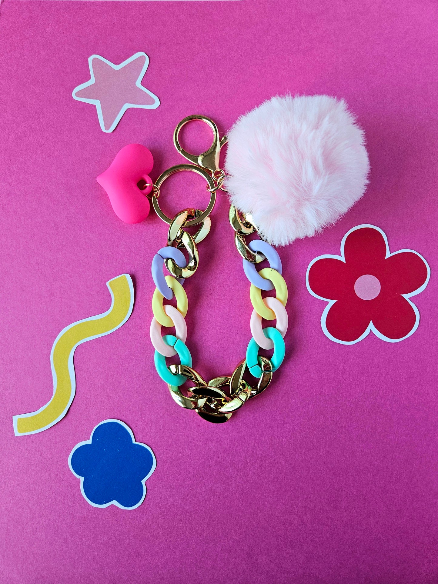 Heart & Pom-Pom Bag Charm