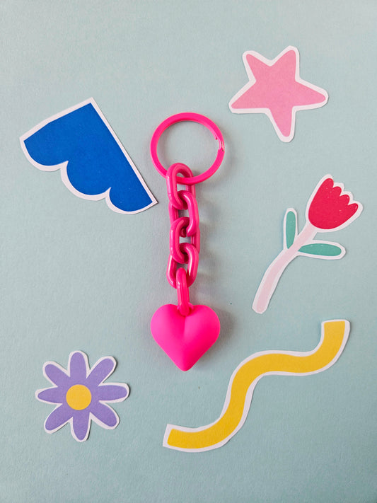 Chunky Heart Hot Pink Bag Charm