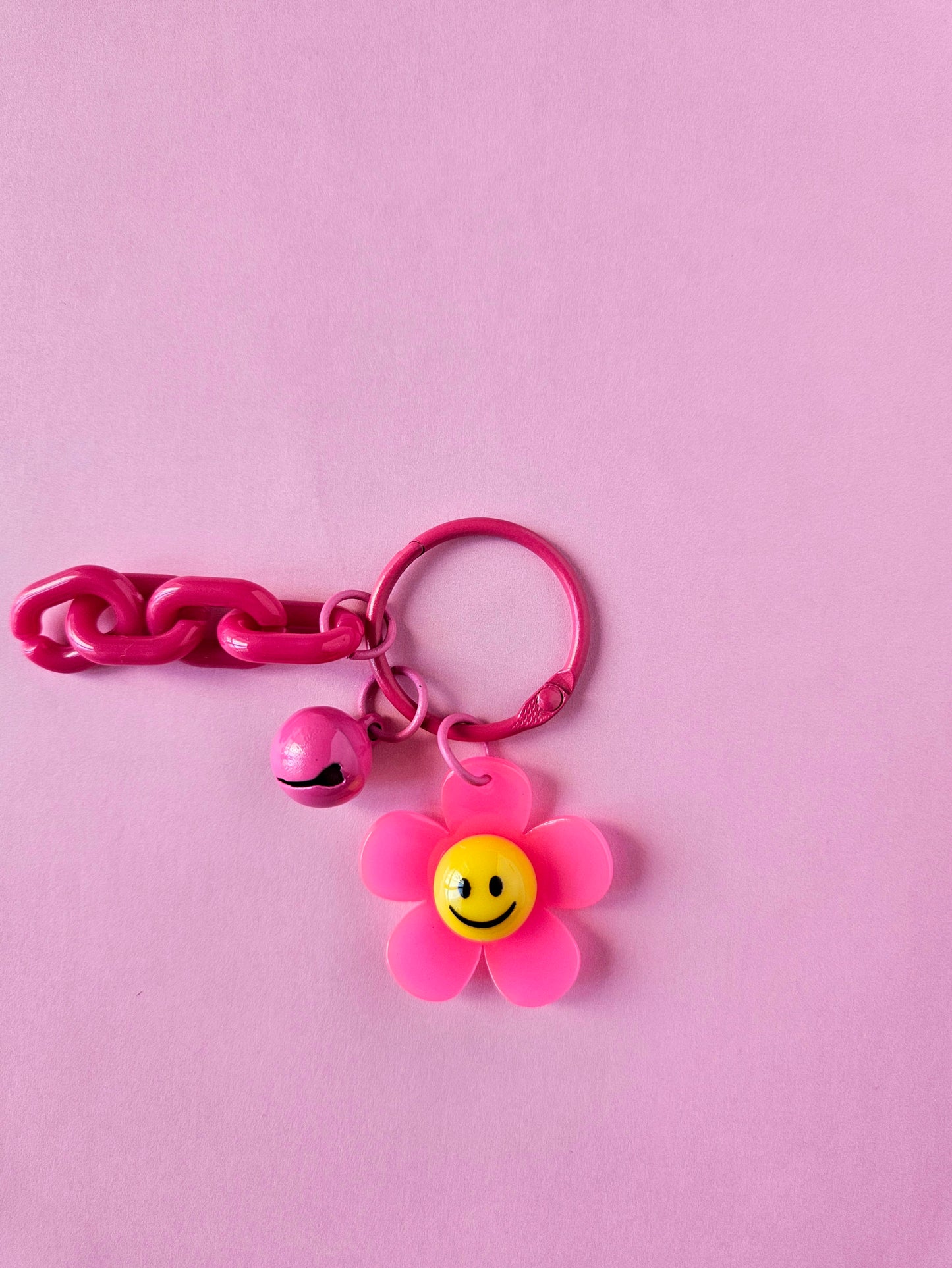 Flower Smiley Hot Pink Keychain