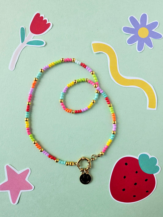 Black Smiley Rainbow Necklace